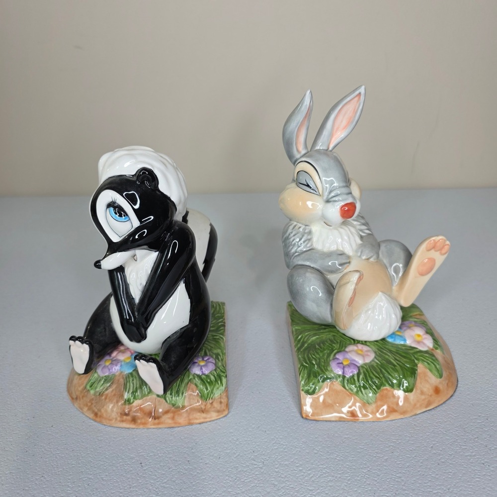 Vintage Schmid Bookends Disney Bambi Thumper & Flower Hand Painted Weighted